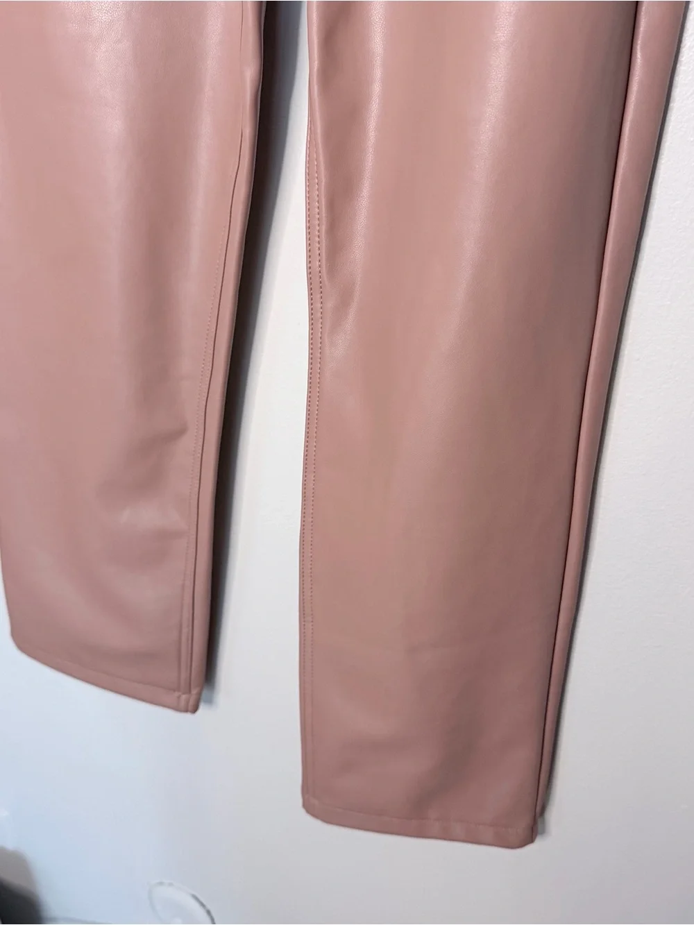 Faux Leather High-Rise Straight Leg Pants - Light Brown